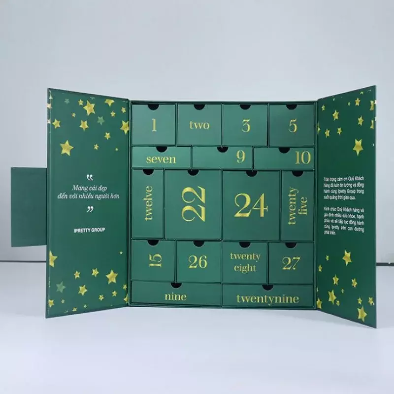 Caja de Calendario de Adviento, suministro de producto personalizado, precio de fábrica, 24 días