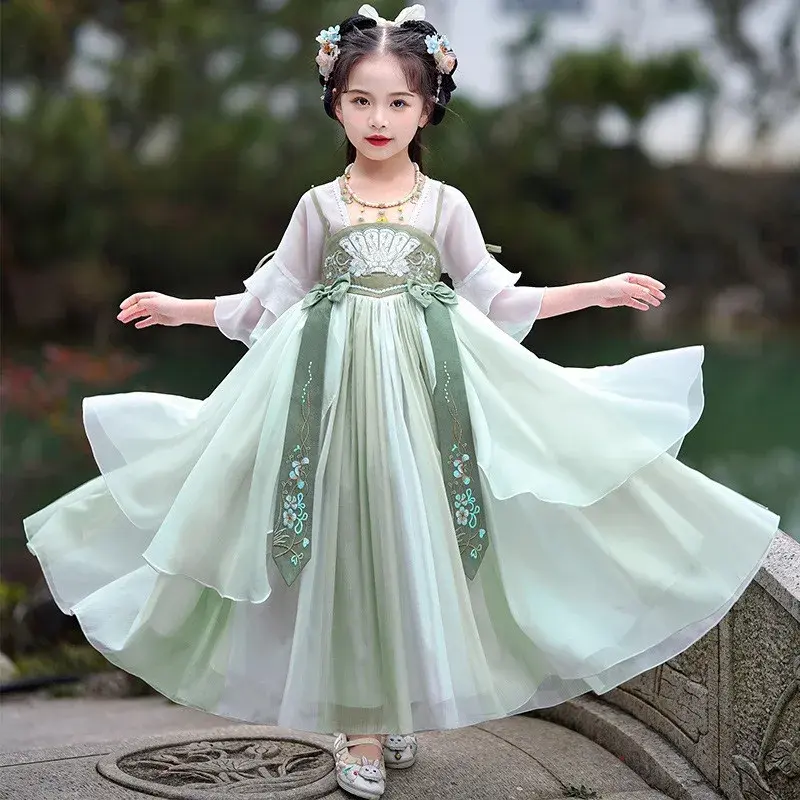 Vestido Hanfu Tradicional Chinês para Meninas, Princesa Tang Suit, Tang Suit, Trajes Cosplay Tradicionais, Doce Menina, Crianças, Crianças, Vintage