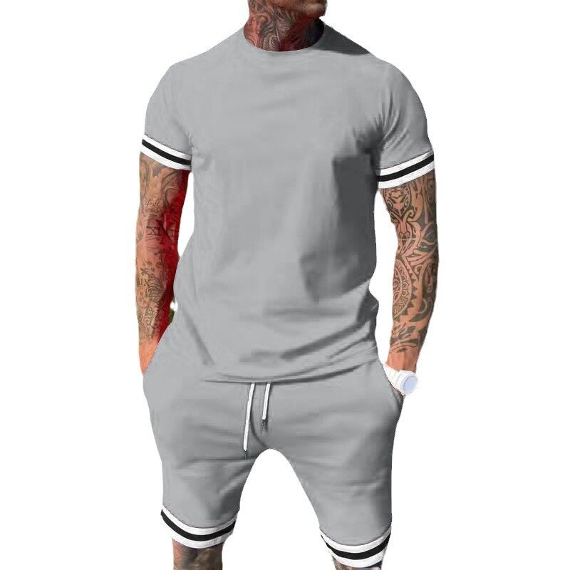 メンズプリント半袖Tシャツとショーツのセット,カジュアルなジョギングパンツ,スポーツウェア,ブランド,2ユニット