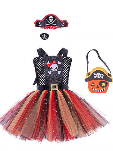 Children's Halloween Cosplay Clothing Children's Pirate Play Costume Girls Party Tutu Dress Makeup Ball Skull Girl Dress Set