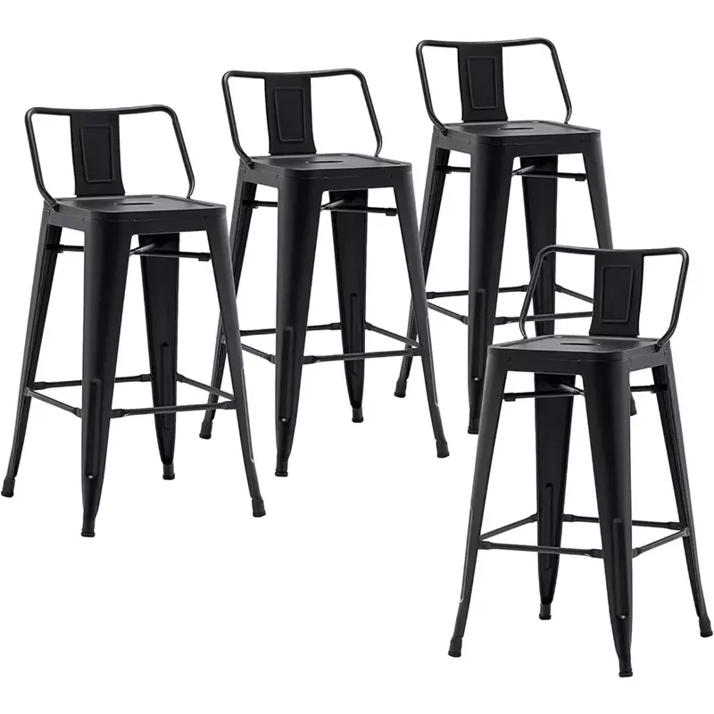 Juego de muebles de Café, Taburetes de Bar industriales con soporte x-brace, color negro mate, 4 taburetes de Metal
