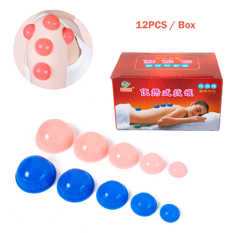 Frascos de masaje de silicona para terapia china, masajeador corporal anticelulitis, latas de vacío, 12 piezas