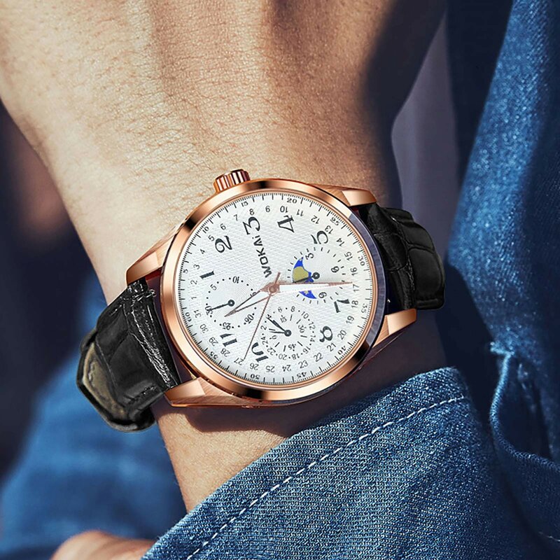 Relógio de quartzo impermeável luminoso masculino, pulseira de couro, presente masculino