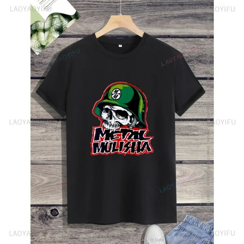 Metal Punk Style Printed T-shirt Top Male Tee Street Fashion Leisure O-neck Short Sleeve Streetwear New Style Classic