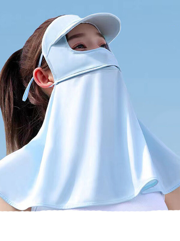 Facekini topi masker Anti Ultraviolet wanita, penutup wajah hitam abu-abu musim panas UPF50 + luar ruangan tabir surya dapat bernafas
