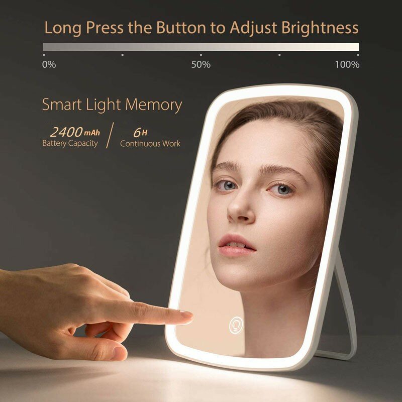 Espejo de maquillaje con luz LED portátil, luces de tocador compactas, espejos de bolsillo para tocador, lámpara de espejo Led plegable de mano para regalo