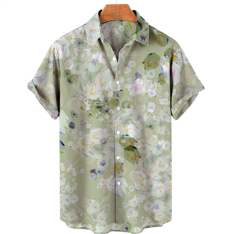 Oversized Shirt Hawaiian Beach Holiday Flower Painting Pattern Summer Casual Man Top Breathable Mens Design Clothing New