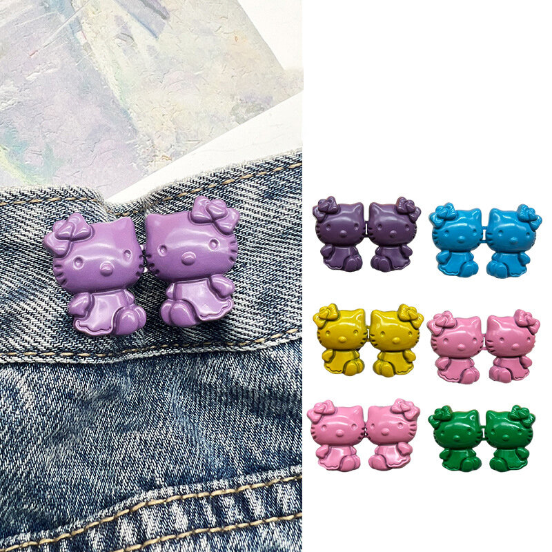 Sanrio-piezas botones de Hello Kitty para mujer, falda, pantalones vaqueros, Clip de cintura ajustable, alfileres de Metal, accesorios de ropa, 1 ud.