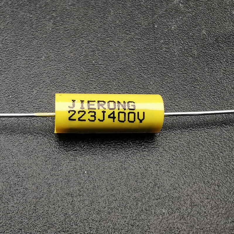 Condensador de poliéster de 10 piezas de capacidad Axial, 223J400V/473J400V, 0.022uf/0.047uf, pata de latón, condensador de tono para guitarra eléctrica, color amarillo