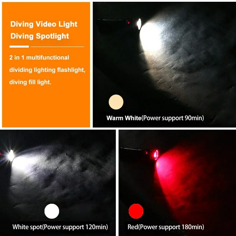 D15VP Scuba diving video lights Red lighting diving flashlight Underwater 100m Dive photography torch HD video diving fill lamp