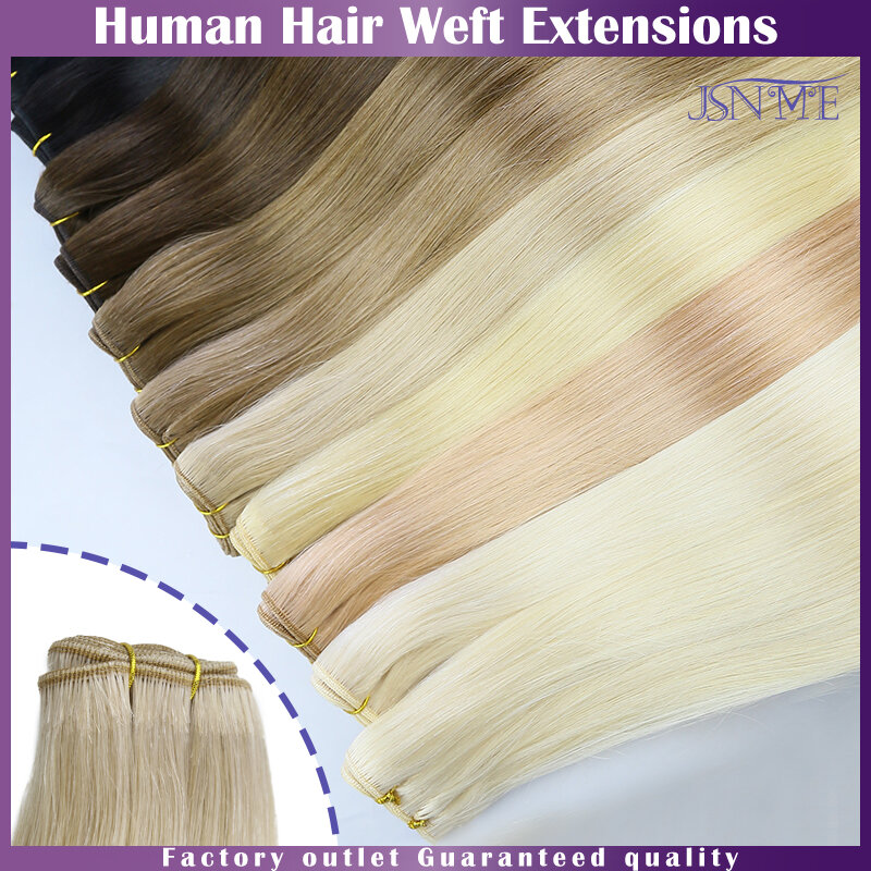 JSNME Straight Human Hair Weaves European Remy Human Hair Weft Bundles Sew In Weft Extensions Straight Blonde  Natural Hair