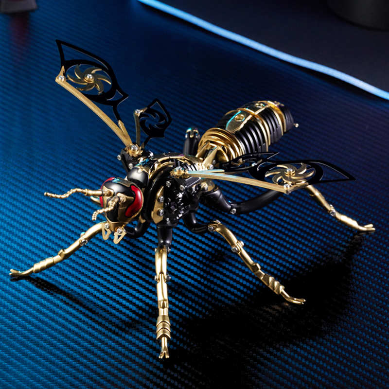 Longpin-montaje de tornillo mecánico de acero inoxidable 3D hecho a mano con avispas de insectos, rompecabezas relajante, regalo de personalidad, color 3D