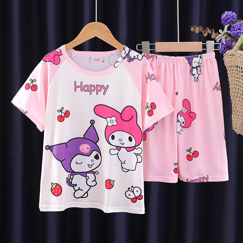 2023 estate Kawaii sanirios Kuromi pigiama Set Cute Anime Cinnamoroll My Melody bambini Sleepwear ragazzi ragazze vestiti per la casa regali