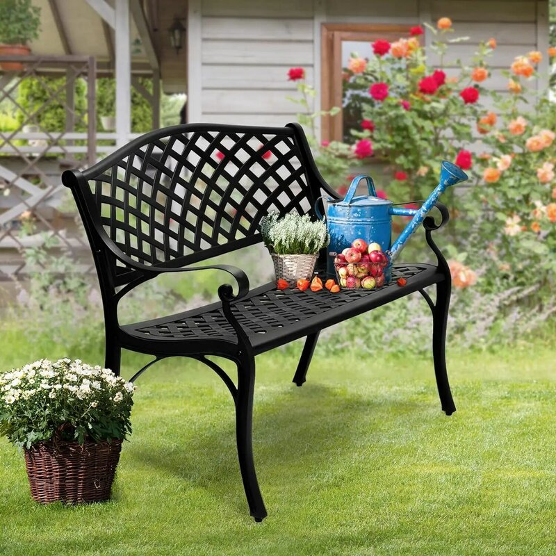 VINGLI 40.5 "zewnętrzna ławka Patio ławka ogrodowa, aluminiowa ławka antykorozyjna na Patio ławka przed werandą do do ogrodu na trawnik wejścia