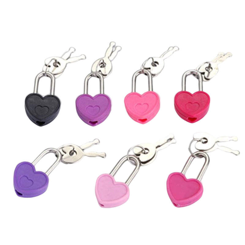 1PC Plastic Case Mini Heart Shape Padlocks Mini Padlocks With  With 2 Keys Lock For Jewelry Box Diary Book Suitcase Random Color