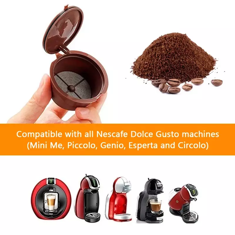 Capsules de café réutilisables, distributeur de tasses filtrantes pour nescafé Dolce Gusto, Capsules de café rechargeables avec cuillère, Kit de brosse de nettoyage