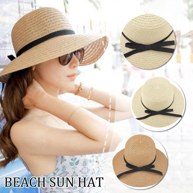 Sombrero de ala ancha grande para el sol, gorra Bohemia de paja flexible, protección UV, Verano