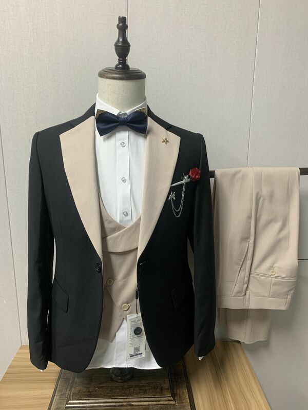 Setelan Baru Pria 3 Potong Kostum Pas Homme Selendang Kerah Blazer Tuksedo Pesta Pernikahan Populer (Blazer + Rompi + Celana)
