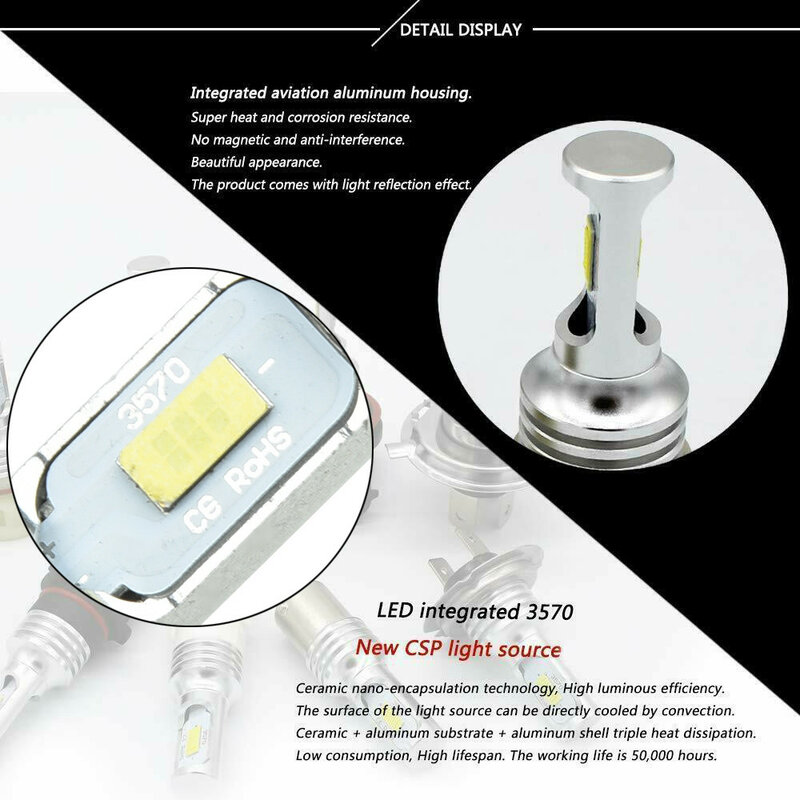 Lampu kabut LED, lampu berkendara, lampu sorot rendah, pengganti zona buta 6000K, penyerap panas aluminium stabil