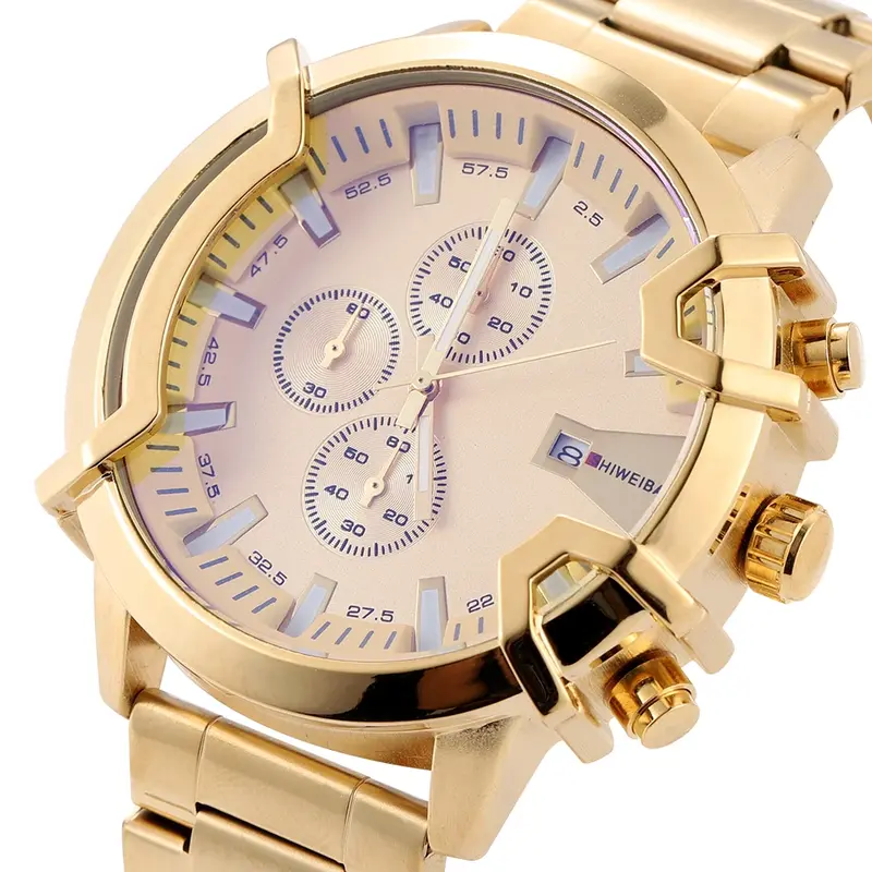 Gold Uhr Männer Luxus Edelstahl Quarz Herren Uhren Mann Chronograph Sport Männlichen Uhr Wasserdicht Militär Relogio Masculino
