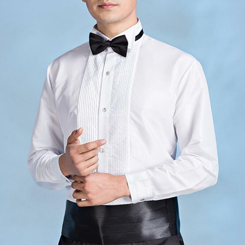Рубашка мужская деловая с воротником с крыльями, удобная Элегантная сорочка с длинными рукавами для официального офиса, свадьбы, вечеринки жениха