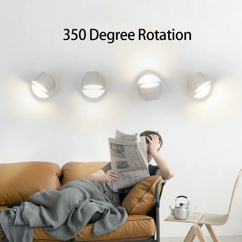 Nordic LED Lâmpada de parede com interruptor, 350 graus rotativo, quarto, cabeceira, corredor, luz de leitura, corredor, Hotel Sconce, luz interior