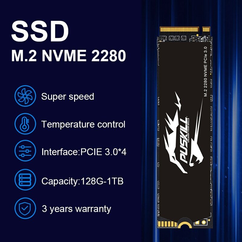 PUSKILL SSD M.2 NVMe 1TB 512GB 256GB 128GB PCIe M2 2280 Hard Disk Internal Solid State Drive Disk for Laptop Desktop