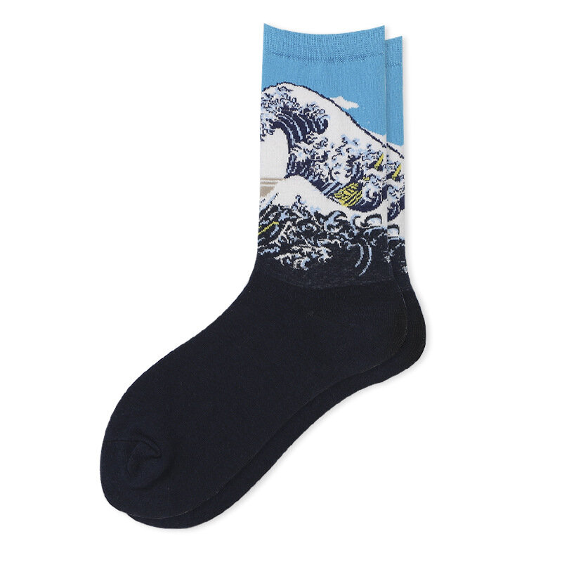 Дропшиппинг, женские носки, всемирно известные носки Ван Гога с картиной маслом, винтажные счастливые мужские носки, смешные хлопковые носки звездного неба