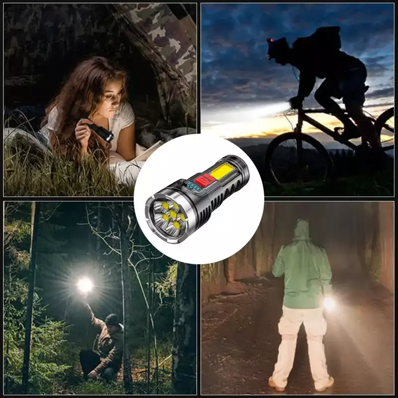 캠핑 사이클링 낚시 사냥용 USB 충전식 손전등, 야외 방수 토치, 슈퍼 브라이트, 6 LED 손전등