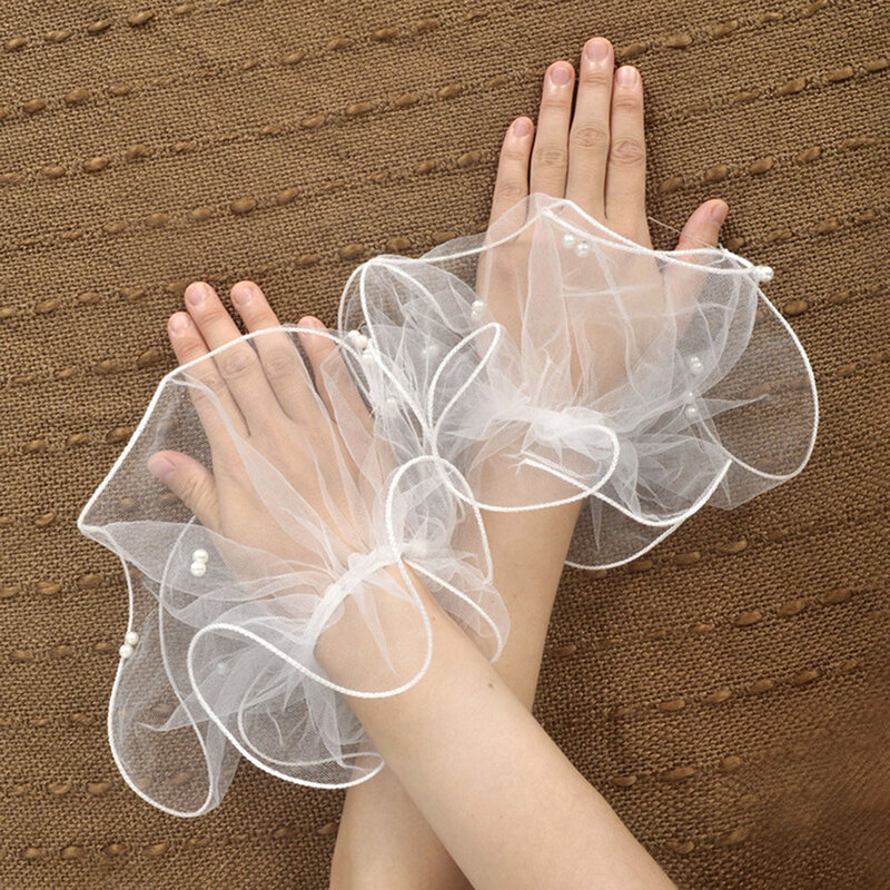 Lace Fake Cuff Mesh Stretch Horn Cuff Ruffled Detachable Fake Hand Sleeves Elegant Wedding Party Bridal Short Gloves Photo Prop