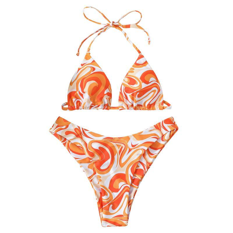 Triângulo Bikini Top e maiô, Top de natação acolchoado, Halter Top, Swimwear sexy para piscina de férias de verão