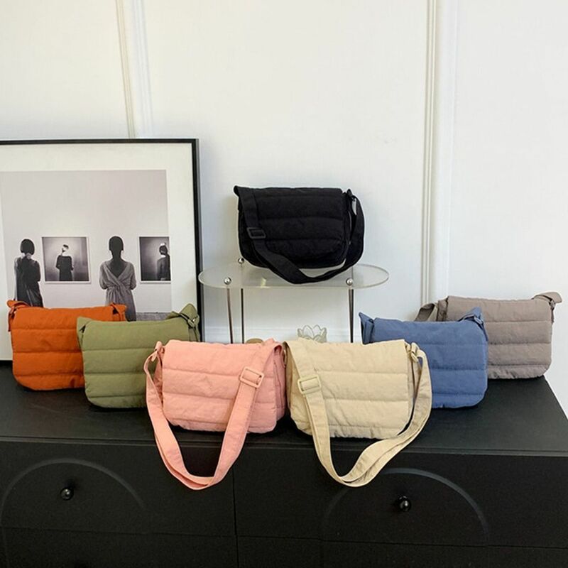 Down Cotton Padded Shoulder Bags Fashion Lightweight Large Capacity Underarm Bags Solid Color Quilted Tote Bag Women Girls