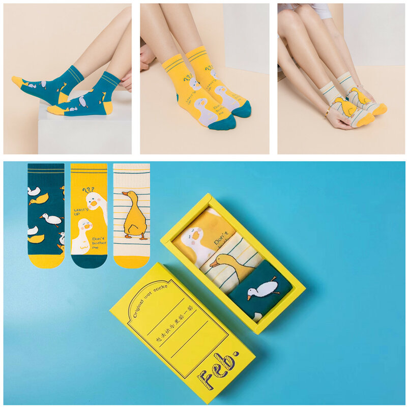 카와이 새로운 패션 개성 소프트 고품질 디자인 양말 여성용, 다채로운 생일 선물 상자, 귀여운 아트 양말, 3 쌍/상자