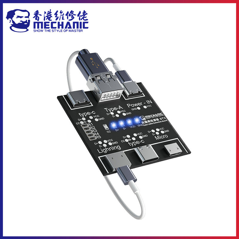 MECHANIC-probador de Cable USB DT3, Cable de datos, prueba de placa PCB para IPhone, Android, USB tipo C, detección de fecha de iluminación on-Off