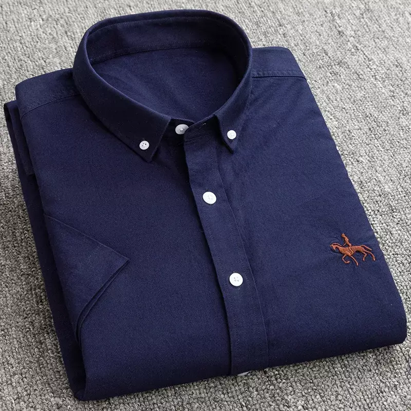 Camisa Oxford de manga curta masculina, 100% algodão, macio e confortável, ajuste regular, tamanho positivo, qualidade, casual, verão, nova