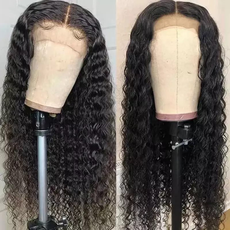 Koronkowa peruka z przodu luźna głęboka fala 13*4 długie kręcone włosy miękka peruka z ludzkich włosów dla kobiet syntetyczna koronka peruki Cosplay