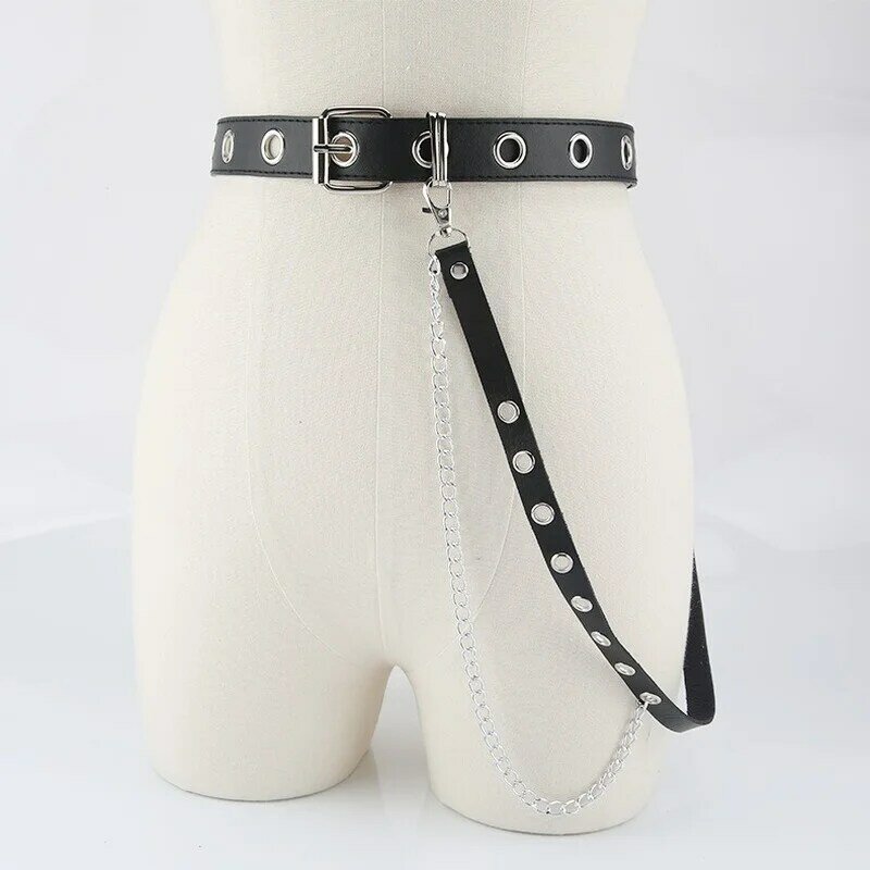 Harajuku Dark Girl Punk gótico estilo botonadura doble, cinturón abotonado de un solo pecho, decoración Jk, correa de cadena para la cintura