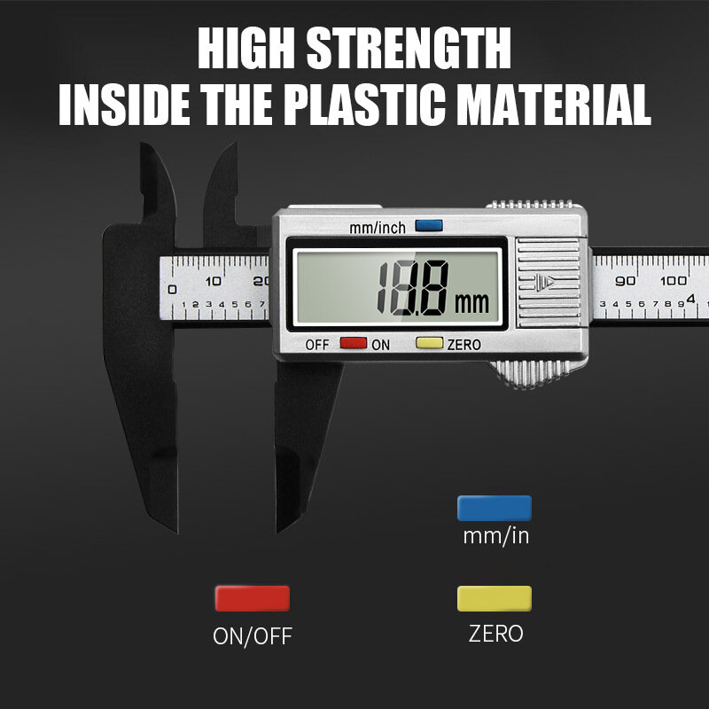Aço inoxidável e plástico LCD Digital Vernier Caliper, 6 Inch Instrument, Profundidade Ferramentas de Medição, 0-150mm