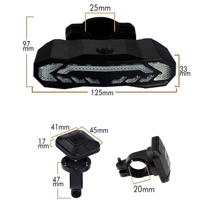 Detector de vibração sem fio para porta e janela Controle remoto Lâmpada de direção de freio de bicicleta Alarme de carregamento USB Sensor impermeável