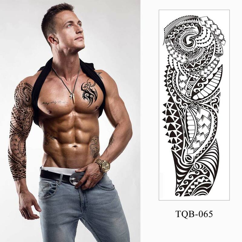 Tatuaje grande temporal impermeable, tatuaje adhesivo de manga, lobo, tigre, pez, mujer, tótem de Calavera, tatuaje de brazo completo falso