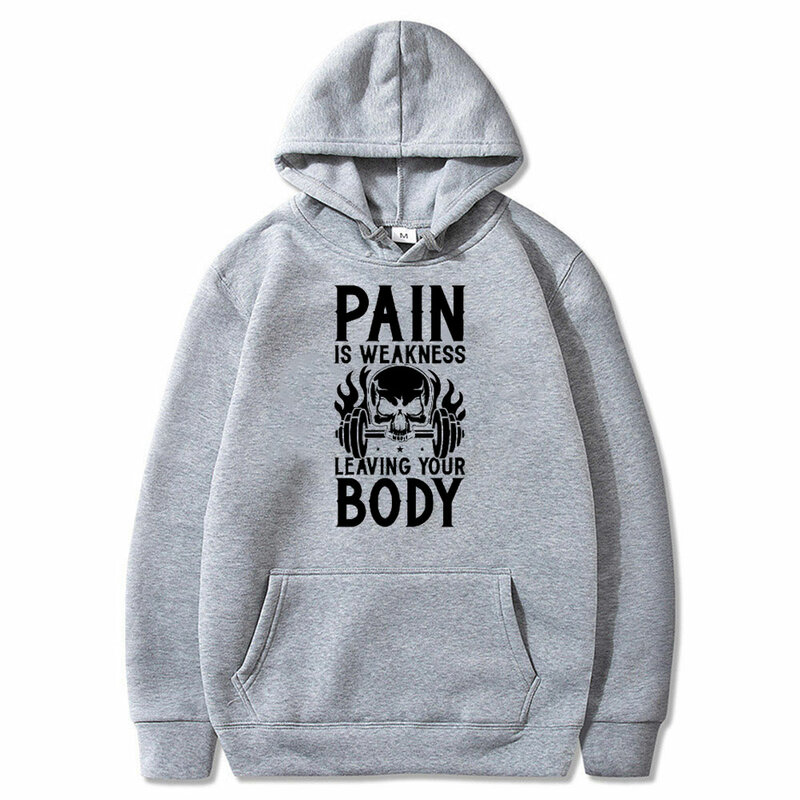 Funny Pain Is Weakness Leaving Your Body Skeleton Graphic Hoodie Male Vintage Sweatshirt Men Women Fitness Gym Casual Hoodies
