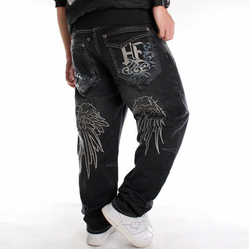 Hip Hop Skateboard Men black Loose fitting Denim pants Y2k Men's jeans summer Plus size