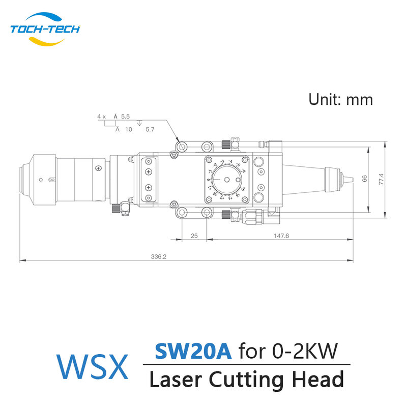 Tochtech SW20A หัวตัดเลเซอร์, สำหรับ0-2kw โฟกัสด้วยตนเอง F125/150/200มม.