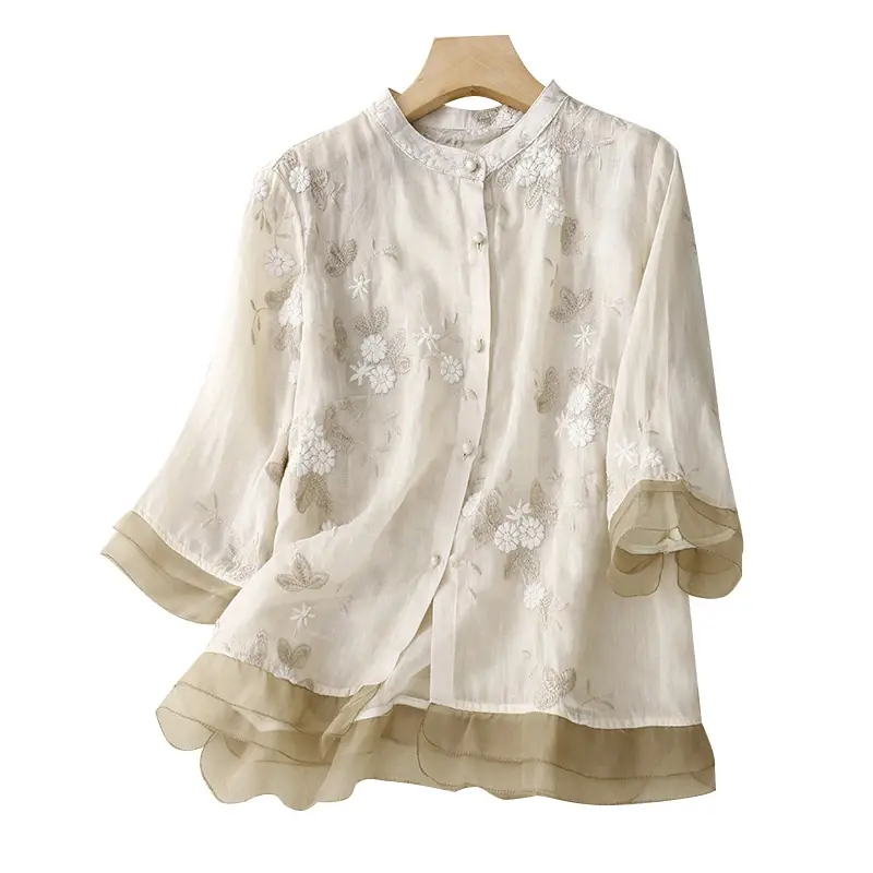 Женская блузка из хлопка и льна YCMYUNYAN, Свободный Топ с коротким рукавом и вышивкой, в китайском стиле, для лета