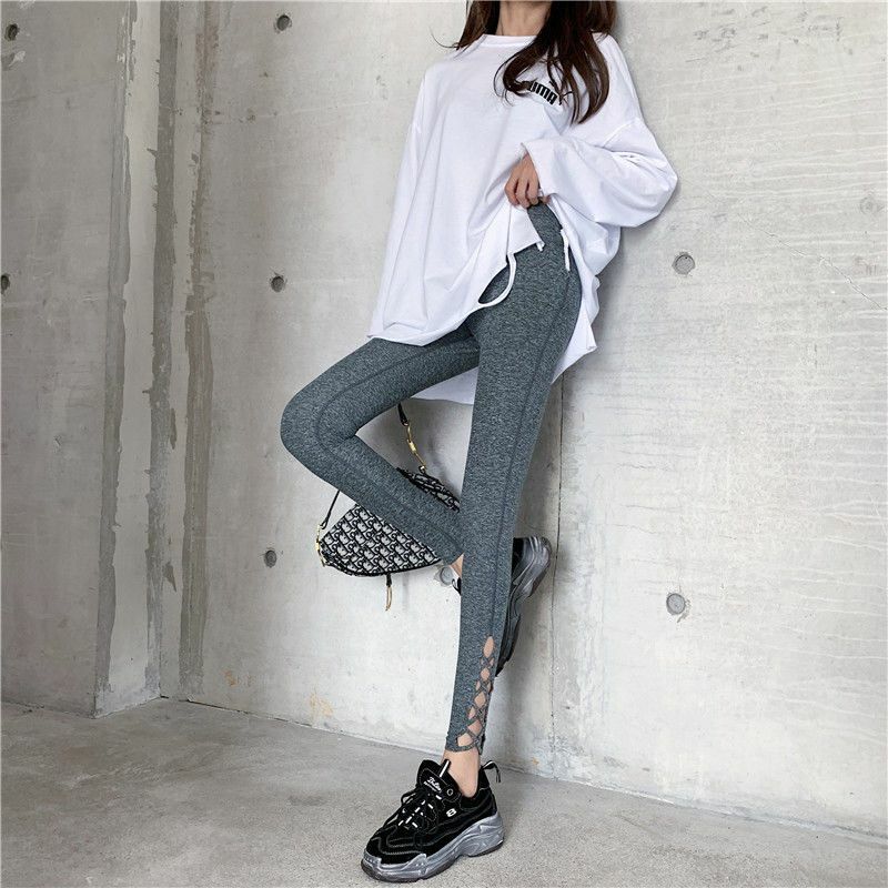 Spring and Summer Sports Leggings Women Outer Wear Yoga Nine Hollow Out High Waist Ankle-length Casual Versatile Pants Female