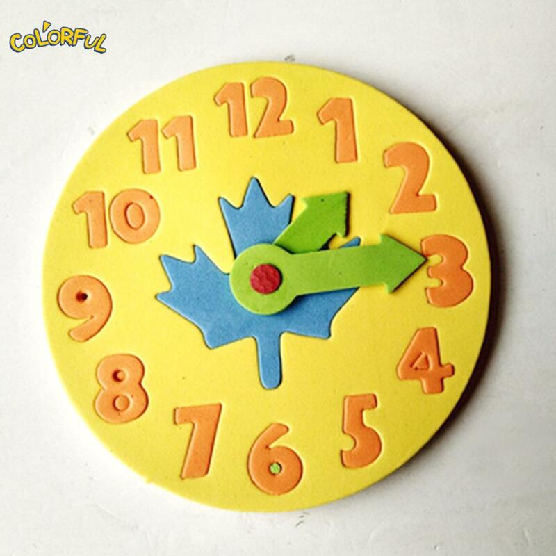 Relógio de espuma kawaii, educação precoce, jogo de quebra-cabeça, 3-6 anos, aprendizado infantil, 13*13cm