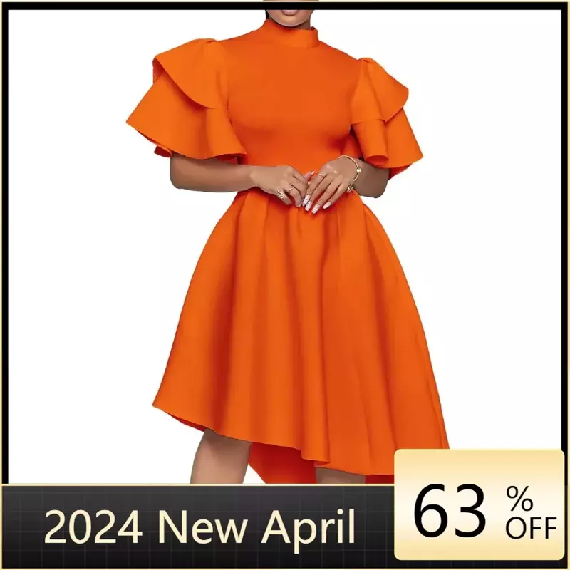 Vestidos de manga curta monocromáticos femininos, roupas africanas, verão, 2024