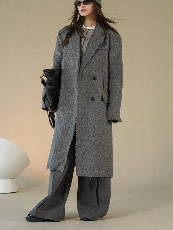 Женская осенне-зимняя повседневная однобортная длинная свободная куртка с карманами