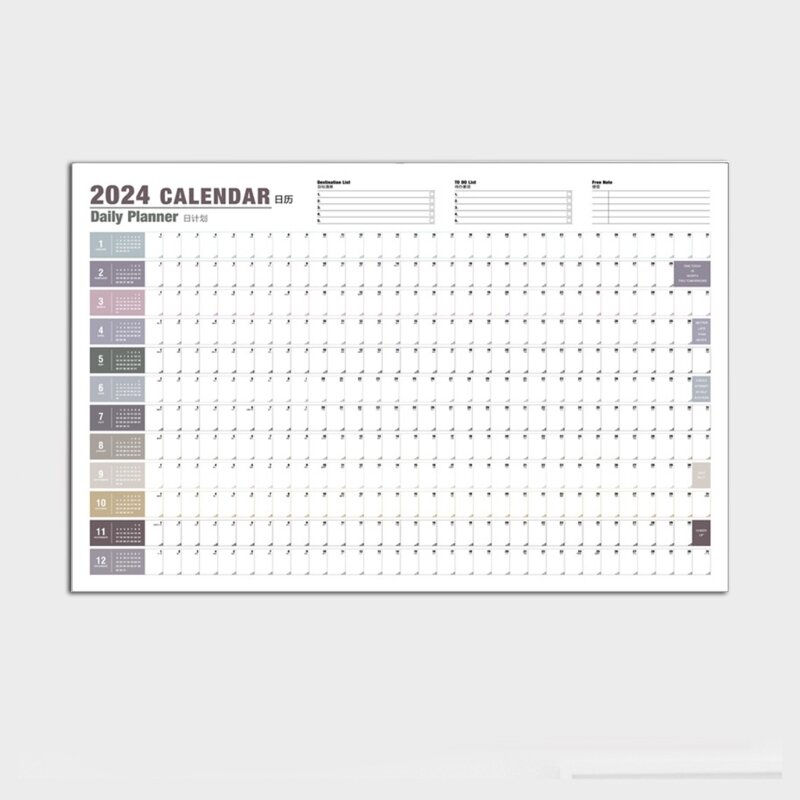 Jaarlijkse maandkalender 2024, koelkastkalender voor plan en schema, gelinieerde blokken