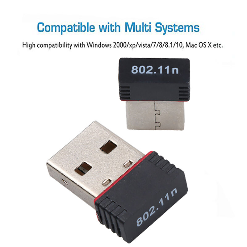 Mini Adaptador WiFi USB Sem Fio, 150m, Placa de Rede, Receptor Ethernet, Dongle para PC, Acessórios para Computador, RTL8188, MT7601, USB2.0